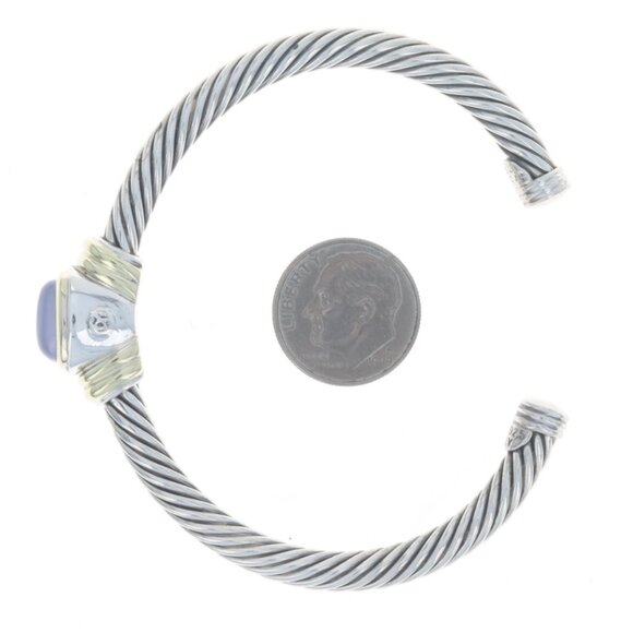 David Yurman Cable Chalcedony Station Cuff Bracelet 6 3/4" Sterling 925 Gold 14k - Picture 4 of 6